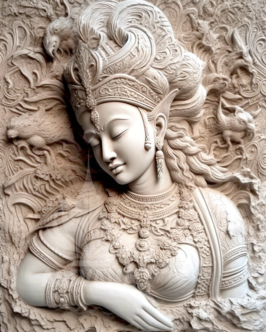 Thai Lady of Silk - Modern Zen Printable Wall Art Decor, 3D-Effect Stone Mural Illusion, Wellness Home Decor, Instant Download Digital Print