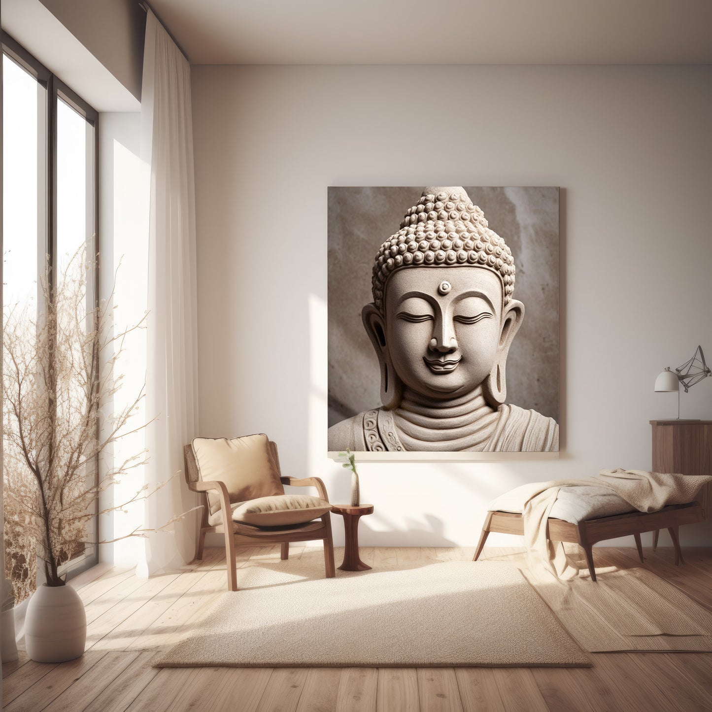 Smiling Buddha - Modern Zen Printable Wall Art Decor, 3D-Effect Stone Mural Illusion, Wellness Home Decor, Instant Download Digital Print