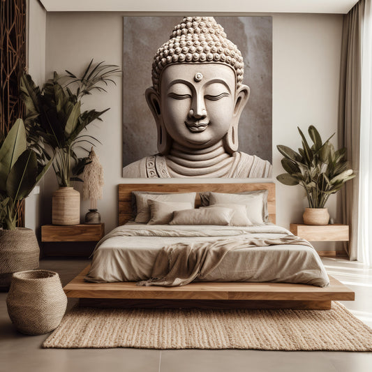 Smiling Buddha - Modern Zen Printable Wall Art Decor, 3D-Effect Stone Mural Illusion, Wellness Home Decor, Instant Download Digital Print