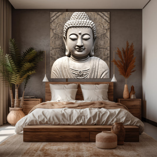 Content Buddha - Contemporary Zen Printable Wall Art, 3D-Effect Stone Mural Illusion, Wellness Home Decor, Instant Download Digital Print