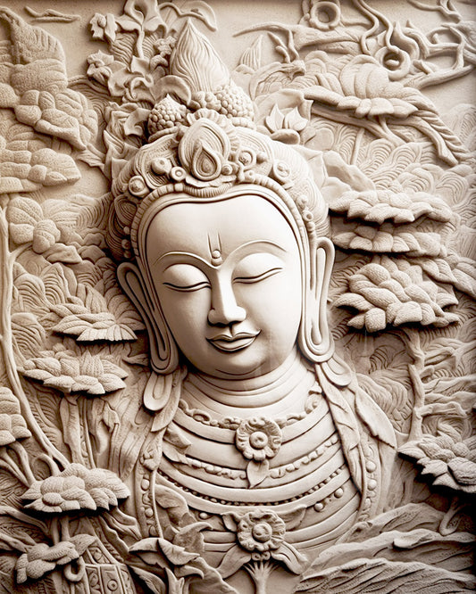 Dreaming Buddha - 3D Effect Stone Mural Statue Printable Boho Wall Art Decor, Modern Zen Wellness Home Décor, Instant Download Digital Print