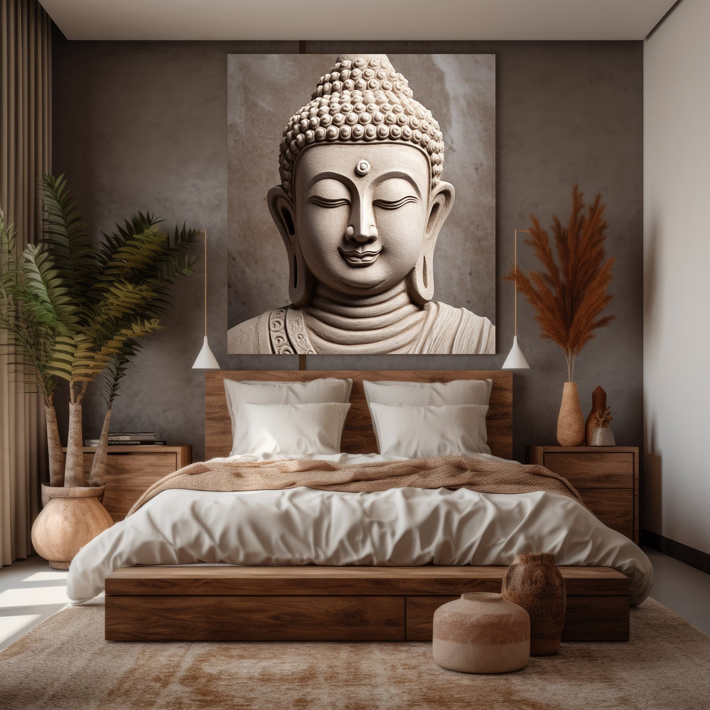 Smiling Buddha - Modern Zen Printable Wall Art Decor, 3D-Effect Stone Mural Illusion, Wellness Home Decor, Instant Download Digital Print